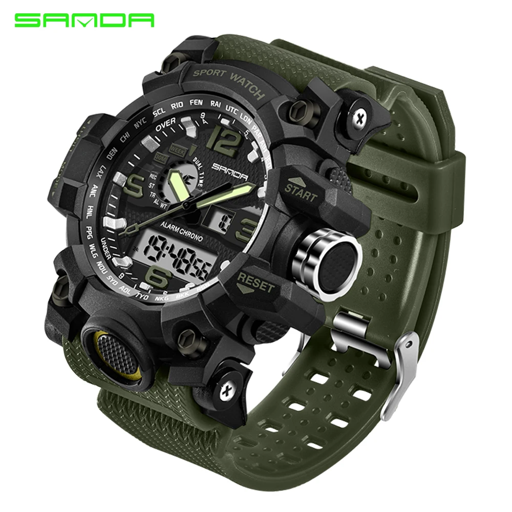 Men Sports Watches SANDA Brand Digital LED Shock Swim Quartz Rubber Wristwatches Waterproof Clock Relogio Masculino Reloj Hombre | Наручные