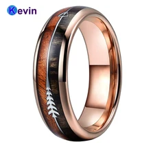 Обручальное кольцо из розового золота для мужчин и женщин, обручальное кольцо из вольфрама с двойной деревянной и стальной вставкой в виде стрелы, 6 мм