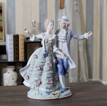 

Nobility Lovers Statue Gift Craft Ornament Antique Porcelain Sculpture Ceramic European for Home Decor and Art Collection Couple