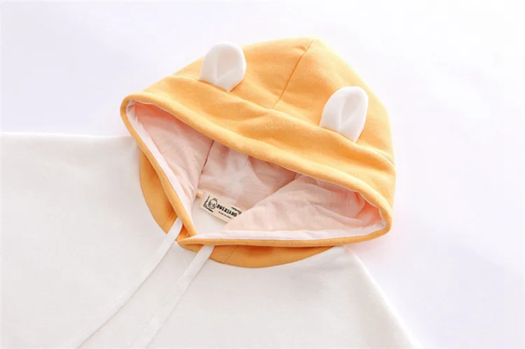 Kawaii Embroidery Women Loose Yellow Hoodies with Ear Winter Japanese Harajuku Cute Cartoon Animal Girls Fleece Grey Sweatshirt