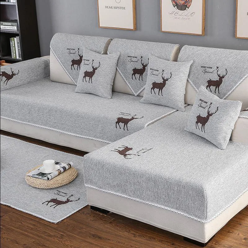 

Sofa Cushion Four Seasons Universal Northern European-Style Fabric Minimalist Modern Solid Wood Anti-slip Cotton Linen Versatile