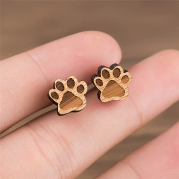 

paw Stud Earrings Small Wooden Earrings for Women Bijoux Piercing Jewelry Boho Tiny Animal Cute Cat earring