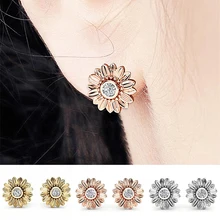 Модные серьги-гвоздики для женщин, нежный Солнечный Подсолнух, кубический цирконий, 3 цвета, вечерние серьги-ромашки, подарок, модное ювелирное изделие