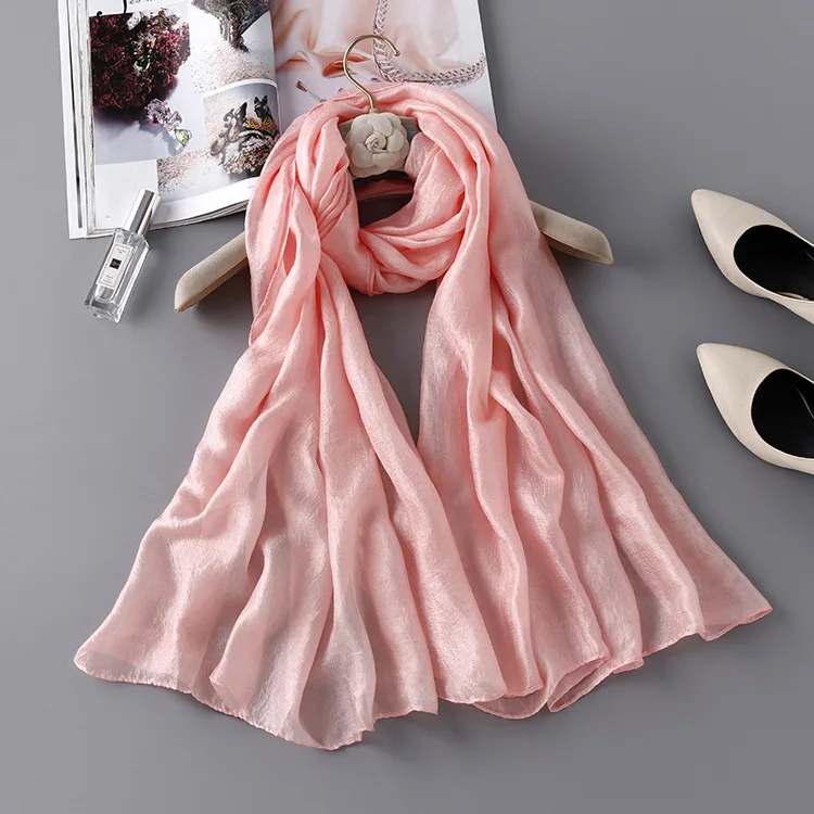 BB Pink Scarf Осенний шарф для женщин, новые летние шелковые шарфы, шали, одноцветные женские накидки, мягкая пашимина, женская накидка для пляжа, бандана - Цвет: BB Pink Scarf