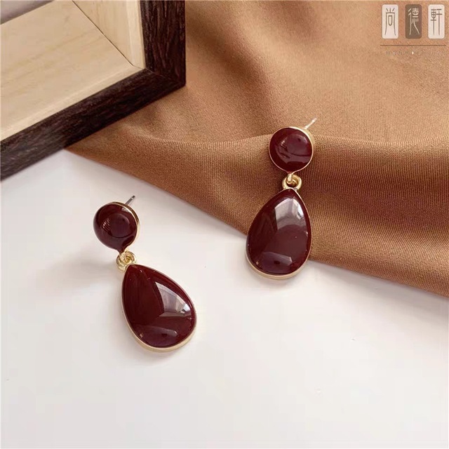 Red Green Enamel Water Drop Earrings For Women Piercing Ear Jewelry Korean Female Hanging Earring Lovely kolczyki Gift