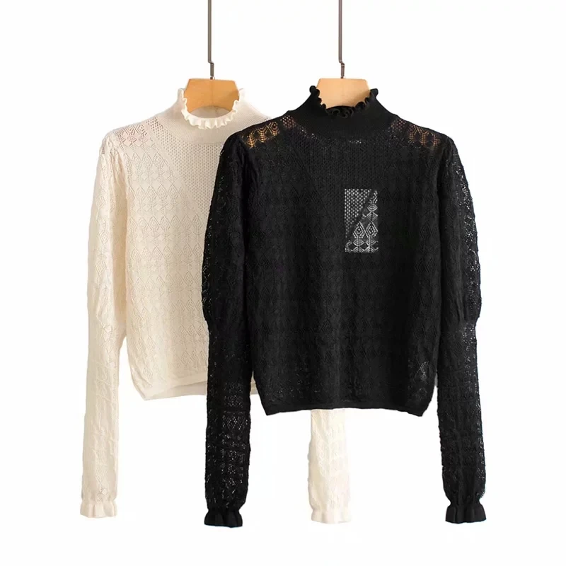 Продажа Увядшие осенние свитера 2019 Женские Английские офисные женские Простые открытые кружевные сексуальные базовые вязаные свитера женские пул...