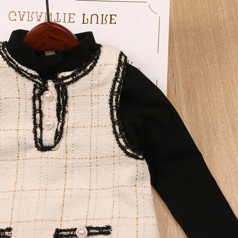 Dorkzaler/осенне-зимний плотный комплект одежды для детей; рубашка с длинными рукавами для девочек; Платье с принтом в клетку; детская одежда из 2 предметов