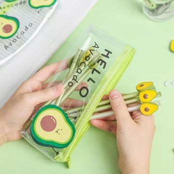 

Transparent Pencil Case School Pencilcase Kawaii Fruit Avocado Pencil Bag PVC Zipper Pen Box School Supplies Office Stationery