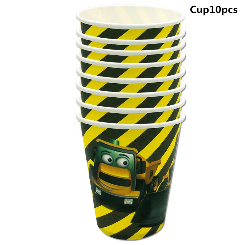 Cup 10pcs 10 шт. строительные машины экскаватор торт Топпер вечерние Dec флаг чашки тарелки баннеры Baby Shower Дети День рождения принадлежности - Цвет: Cup 10pcs