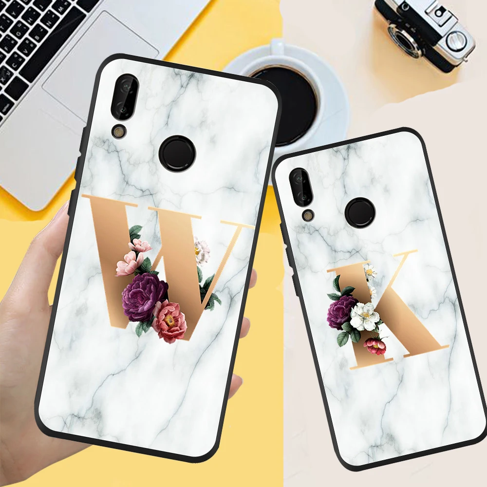 Мягкий чехол из ТПУ под мрамор с надписью на заказ для телефона Huawei P20 P30 P40 Lite Pro