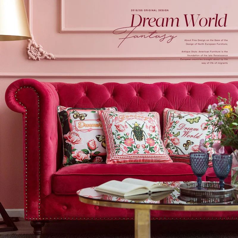 

Pink Romantic Design Insect Flower Velvet Cushion Cover Pillow Cover Pillowcase Home Decorative Sofa Throw Pillows Living Room