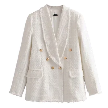 

High quality Blazer Jacket Women Double breasted Loose Formal Suit Jacket Lady Office Fashion Button Design Long Blazers Coat