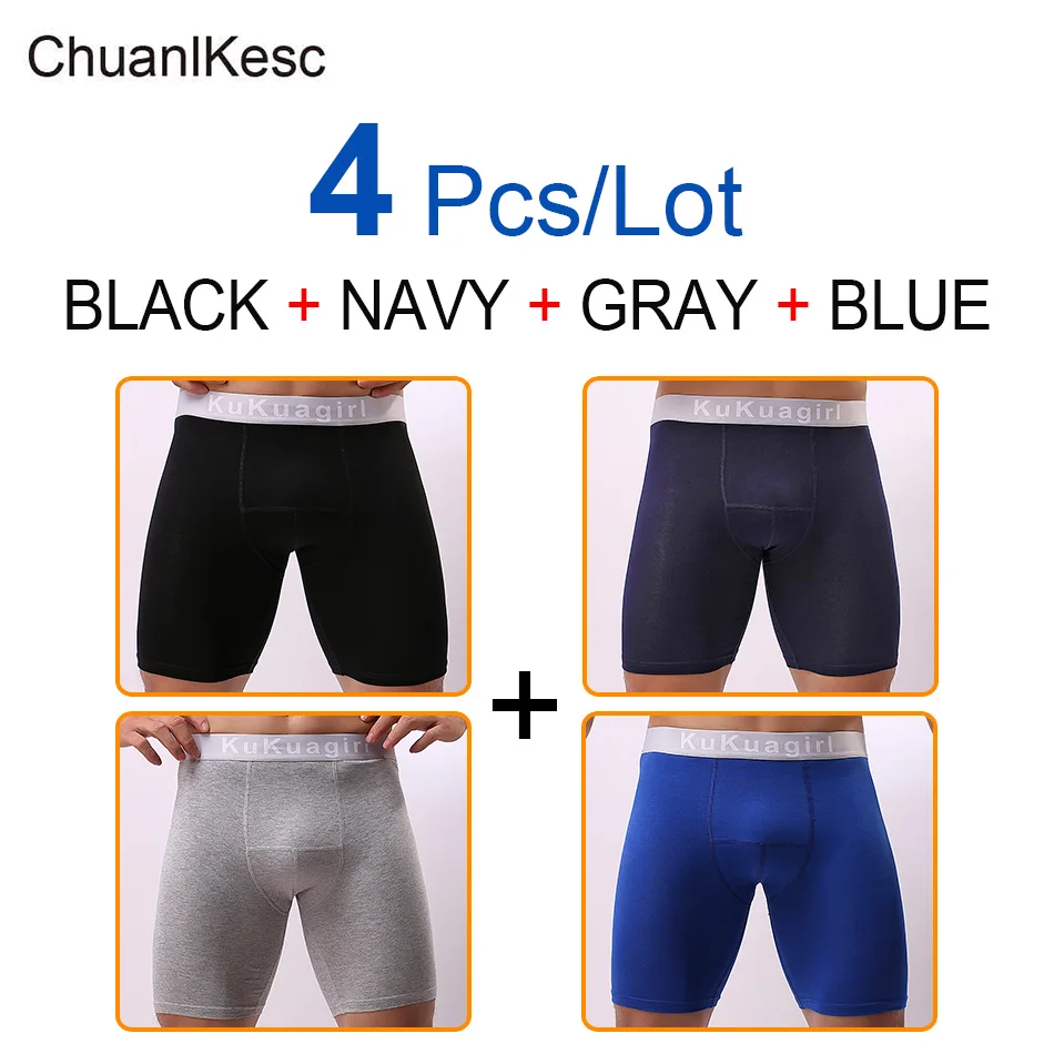 4 Pcs/Lot Cotton Underwear Sweat-Absorbent And Quick-Drying Long Anti-Wear Leg Underwear Men's Underwear Run Underwear