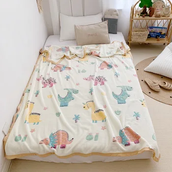 

Cartoon Print Coral Fleece Blanket Autumn Winter Children Warm Velvet Nap Blankets Dinosaur Sloth Polar Fleece Bedspread Blanket