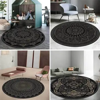 

Fashion European Retro Pattern Black Ethnic Style Living Room Bedroom Hanging Basket Chair Round Floor Mat Carpet