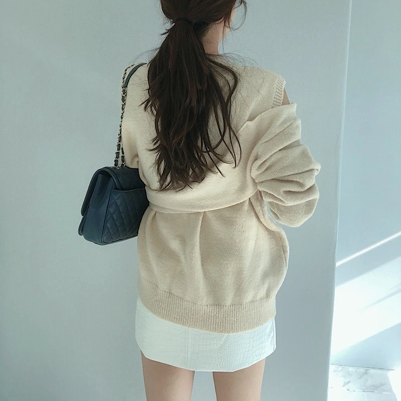 RICININA Women Sweaters And Pullovers Knitted Jumper Long Sleeve Hollow Out Bandage Solid Elegant Sweater Women Wool Top