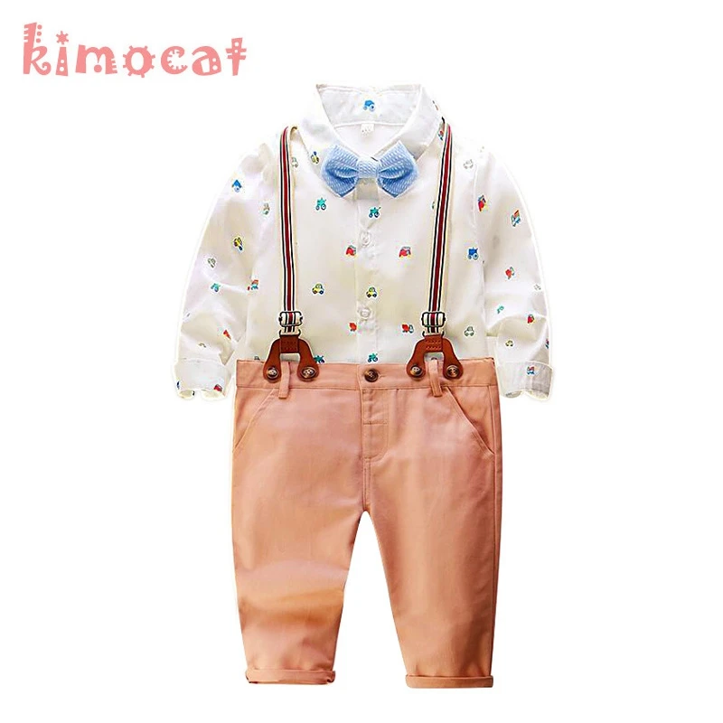 Kimocat/комплект одежды для маленьких мальчиков, детский Свадебный костюм для мальчиков, милая модная одежда джентльмена для мальчиков футболка+ штаны с поясом+ галстук