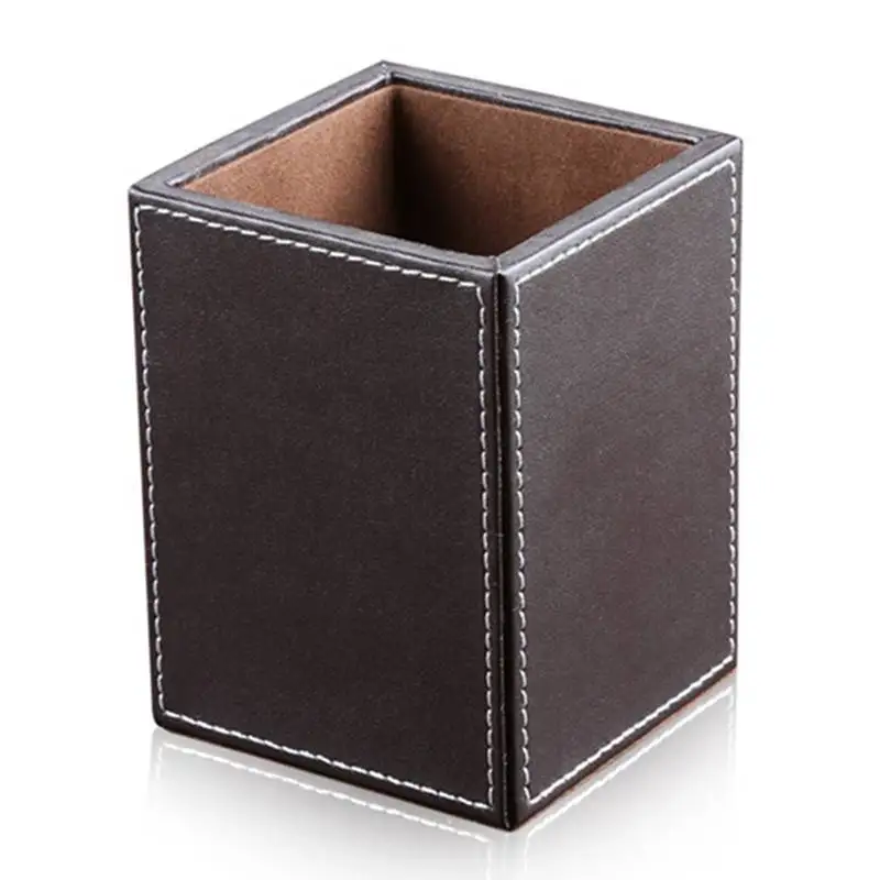 

1 pcs PU Leather Square Pens Pencils Holder Desk Organizer Office Desk Accessories Container Box (brown)