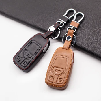 

Praise Style Leather Key Cover Case Key case For audi a4 b9 q7 4m tt 8s 2016 2017 keyring key holder Key Shell