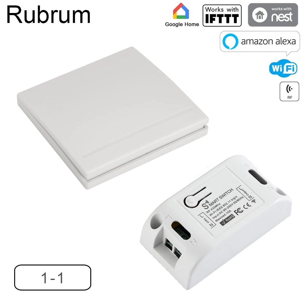 

Rubrum RF Remote Controller 433Mhz Transmitter 86 Type Wall Panel Sticky Smart Home Support Wifi Switch Automation Relay Module
