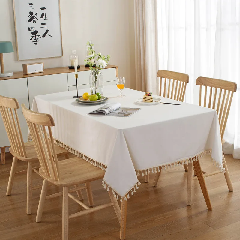 

Modern Simple Cotton Table Cloth White Tassel Hairball Table Runner Table Cover for Dining Home Decor Xmas New Year Tablecloth