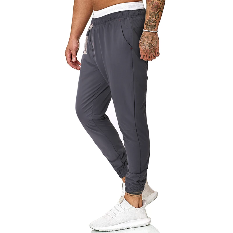 7157-Dark gray Повседневные мужские брюки, Осенние новые штаны с эластичной резинкой на талии, корейские однотонные брюки для студентов, размер m-4XL - Цвет: 7157-Dark gray