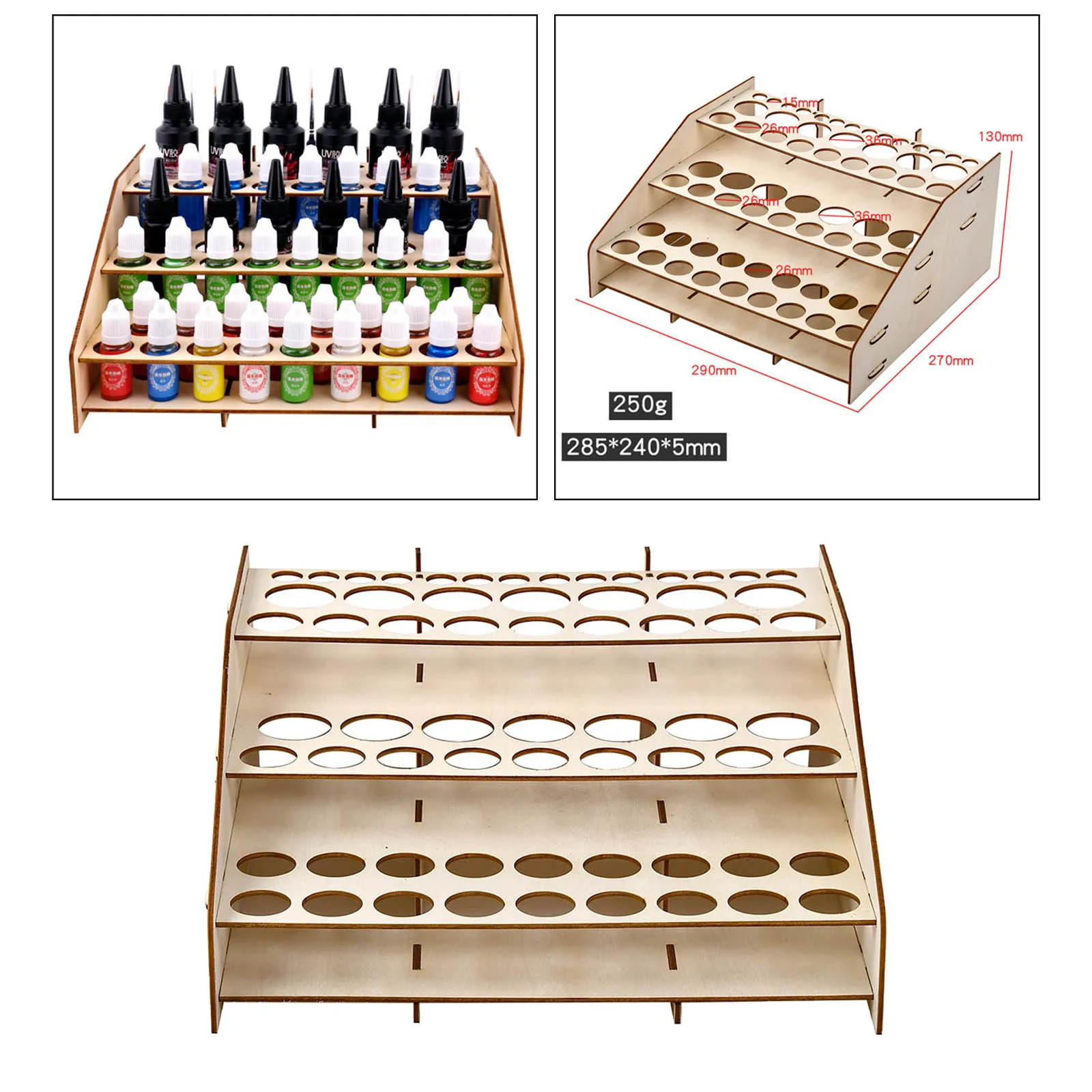 64 Pots Wooden Craft Paint Rack Miniatures Organizer Brush Paint Holder for DIY Art Painting Spraying Hobby Tools Bottle Shelf 2