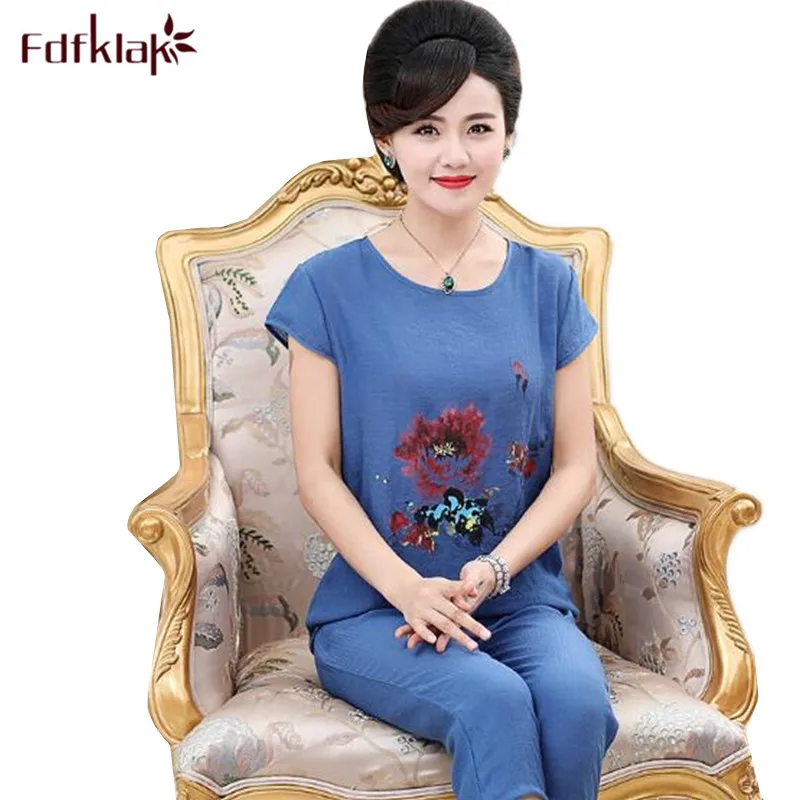 Женский пижамный комплект XL-4XL Хлопковая пижама с коротким рукавом и круглым