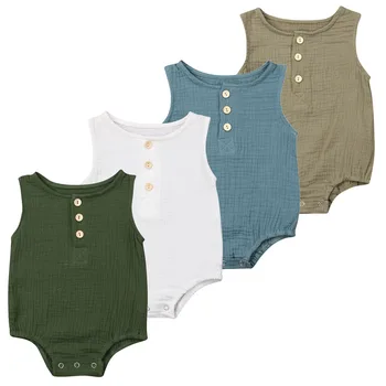 

Summer Newborn Infant Baby Boy Romper Unisex Button Sleeveless Solid One-pieces Jumpsuit Baby Cotton Linen Clothes Outfit