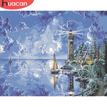 

HUACAN DIY Oil Painting By Numbers Lighthouse Landscape Kits Drawing Canvas HandPainted Pictures By Numbers Scenery Home Decor