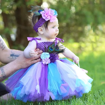 

2020 baby photography costumes Baby Tutu dress cartoon Peacock photography costume with hair accessories for 1 year newborn baby
