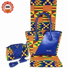 SISI Новое поступление Высокое качество модные женские сумки набор, collocation 6 ярдов хлопок Нигерия, Анкара печать воск для шитья