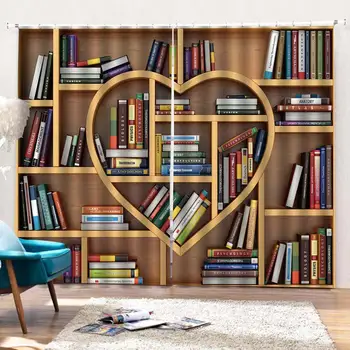 

2pcs Book Shelves Love Heart Light Blocking Window Curtain Balcony Patio Decor Christmas decorations for home Curtain