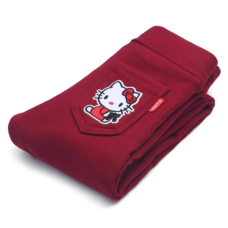 red 3 kitty Girls Autumn Winter Leggings Kids Pants with Fleece Children Warm Trousers Velvet Thickening Stretchy Leggings for Girls - Цвет: red 3 kitty