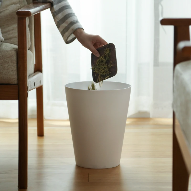 

Garbage Can No Exposure Cylinder Home Living Room Bedroom Kitchen Bathroom Pure White Simpliy Plastic Material Elegant Atmospher