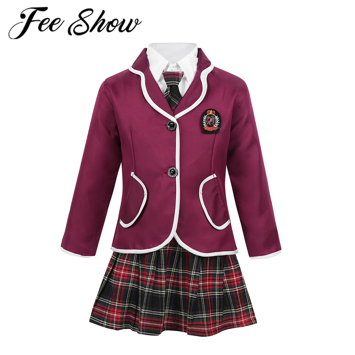 Детская школьная форма в британском стиле для девочек, Студенческие костюмы из японского аниме, костюм, пальто и рубашка с отложным воротником галстук, мини-юбка, одежда