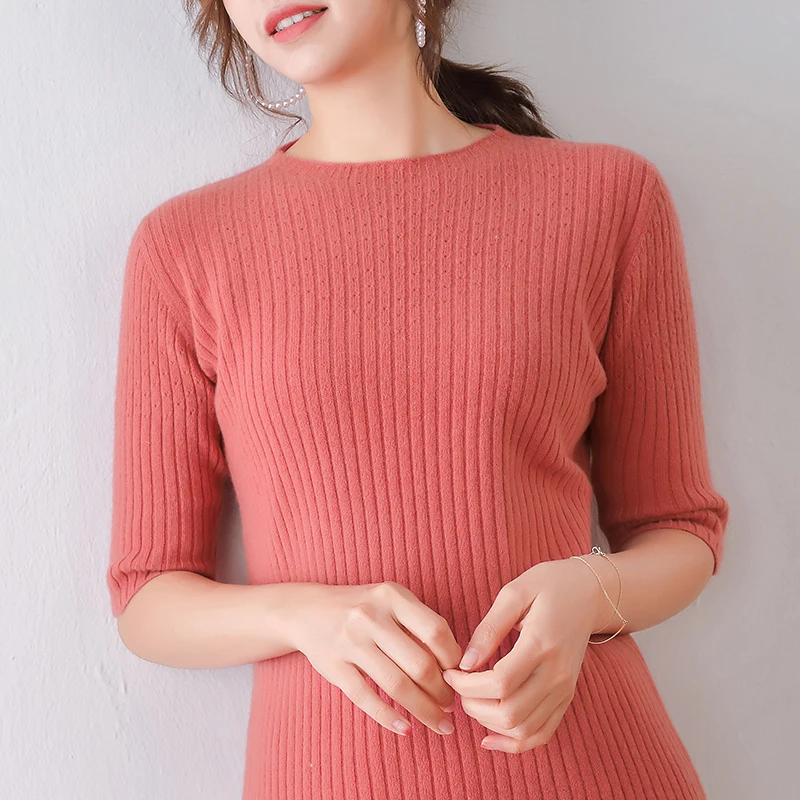 

New Arrival Oneck Short Sleeve Sweaters for Women 100% Wool Hollowing out Pullovers Spring High Quality Standard Jumpers Ladies