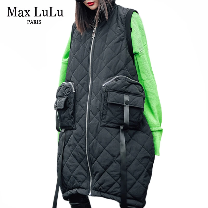 

Max LuLu Winter Luxury Korean Ladies Punk Clothes Women Oversized Long Vest Casual Warm Thicken Padded Coat Sleeveless Waistcoat