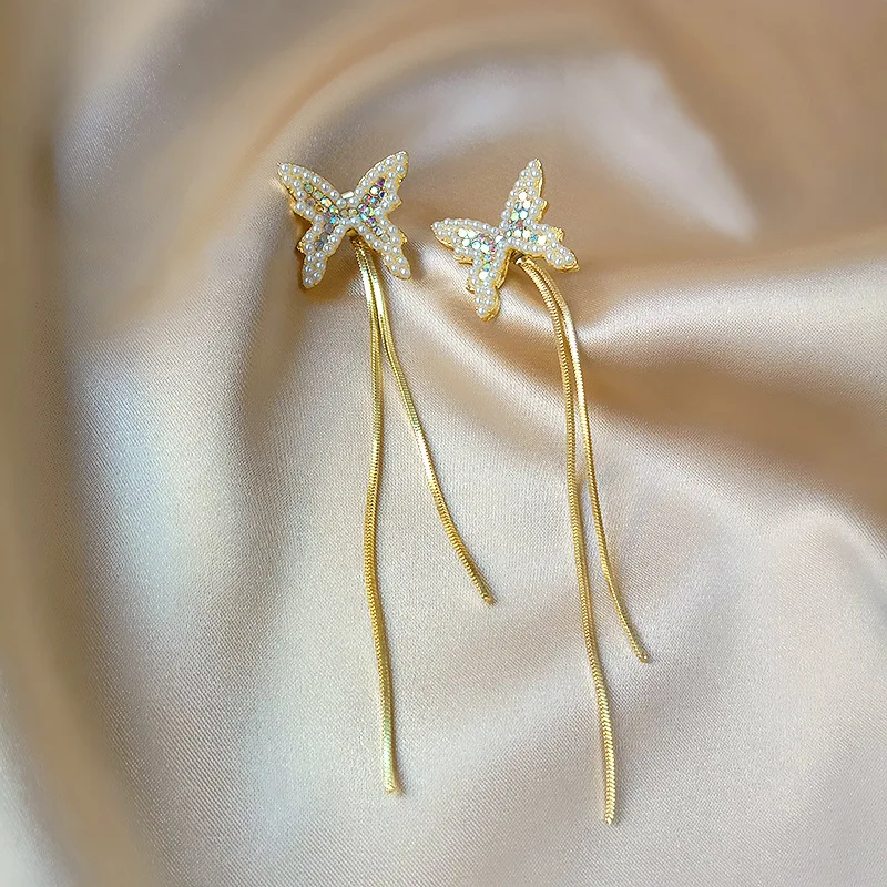 

2020 Korean Temperament Long Tassel Drop Earrings High Quality Colorful Crystal Butterfly Women's Earring Fashion Luxury Jewelry