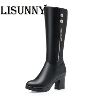 

2020 Women Long Boots Winter Shoes High Heel Women Snow Boots Genuine Leather Wool Warm Winter Boots Footwear Ladies