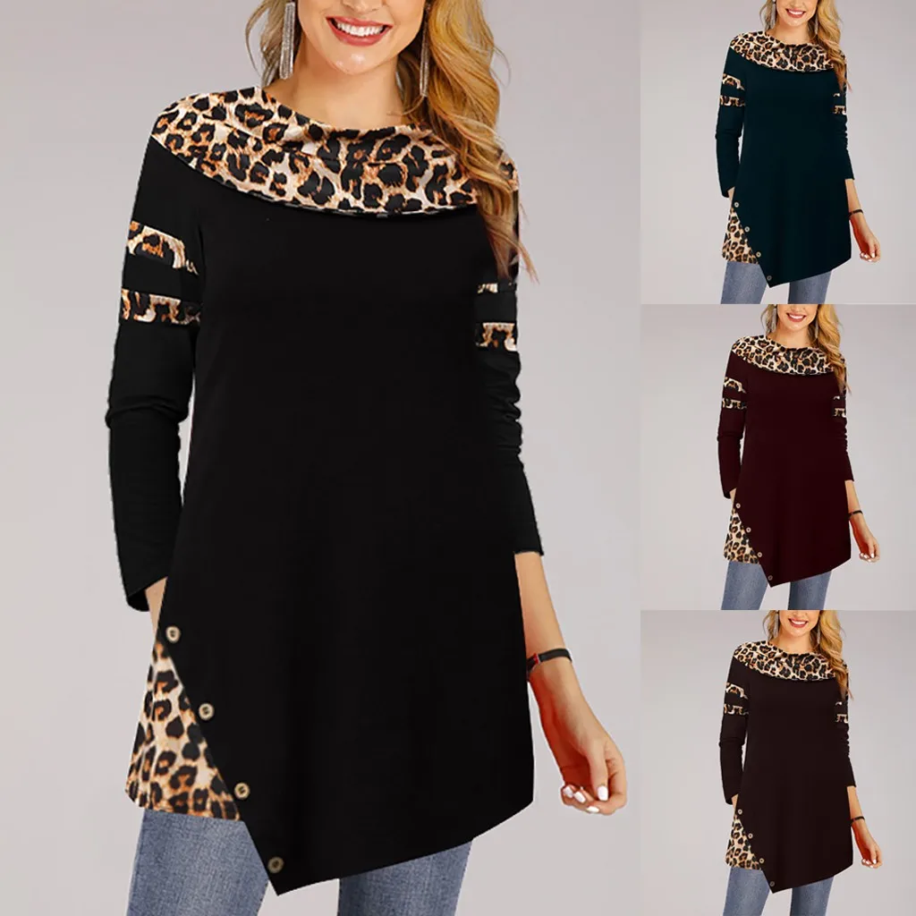 Womail Fashion женские блузки модные теплые Леопардовый пуловер с круглым вырезом в форме крыльев летучей мыши, свободная женская рубашка женская блуза с длинным рукавом