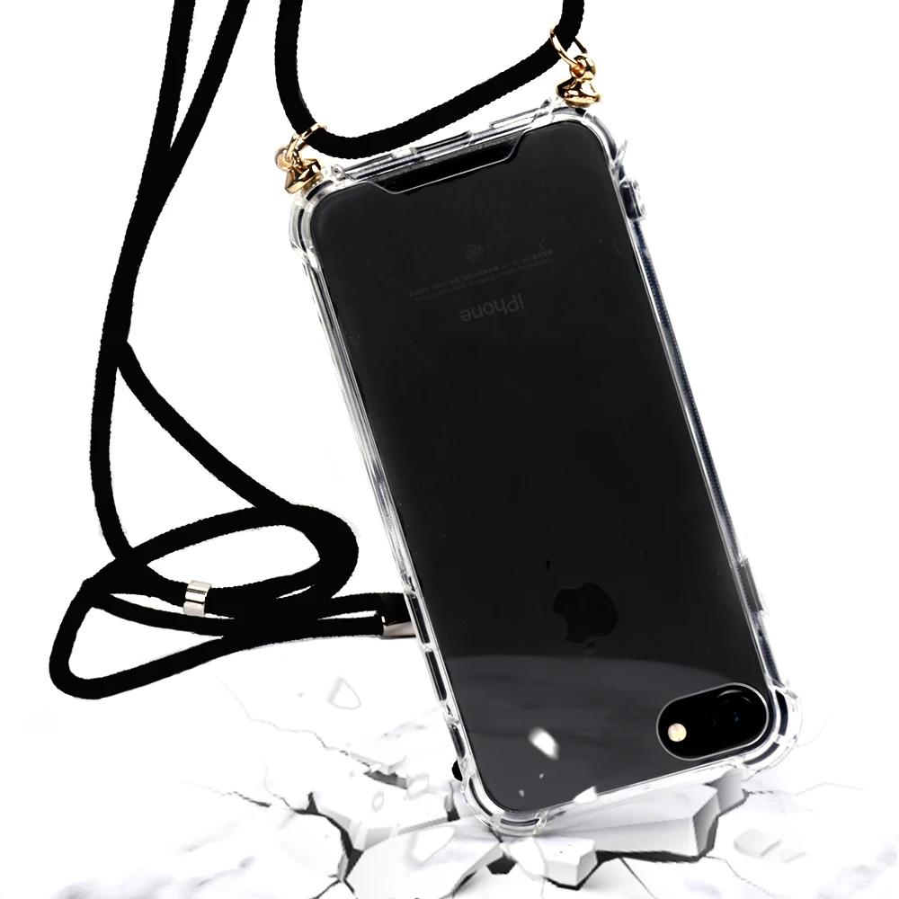 Роскошный прозрачный чехол для телефона с ремешком через плечо iPhone 6 7 8 Plus X Xr Xs Max