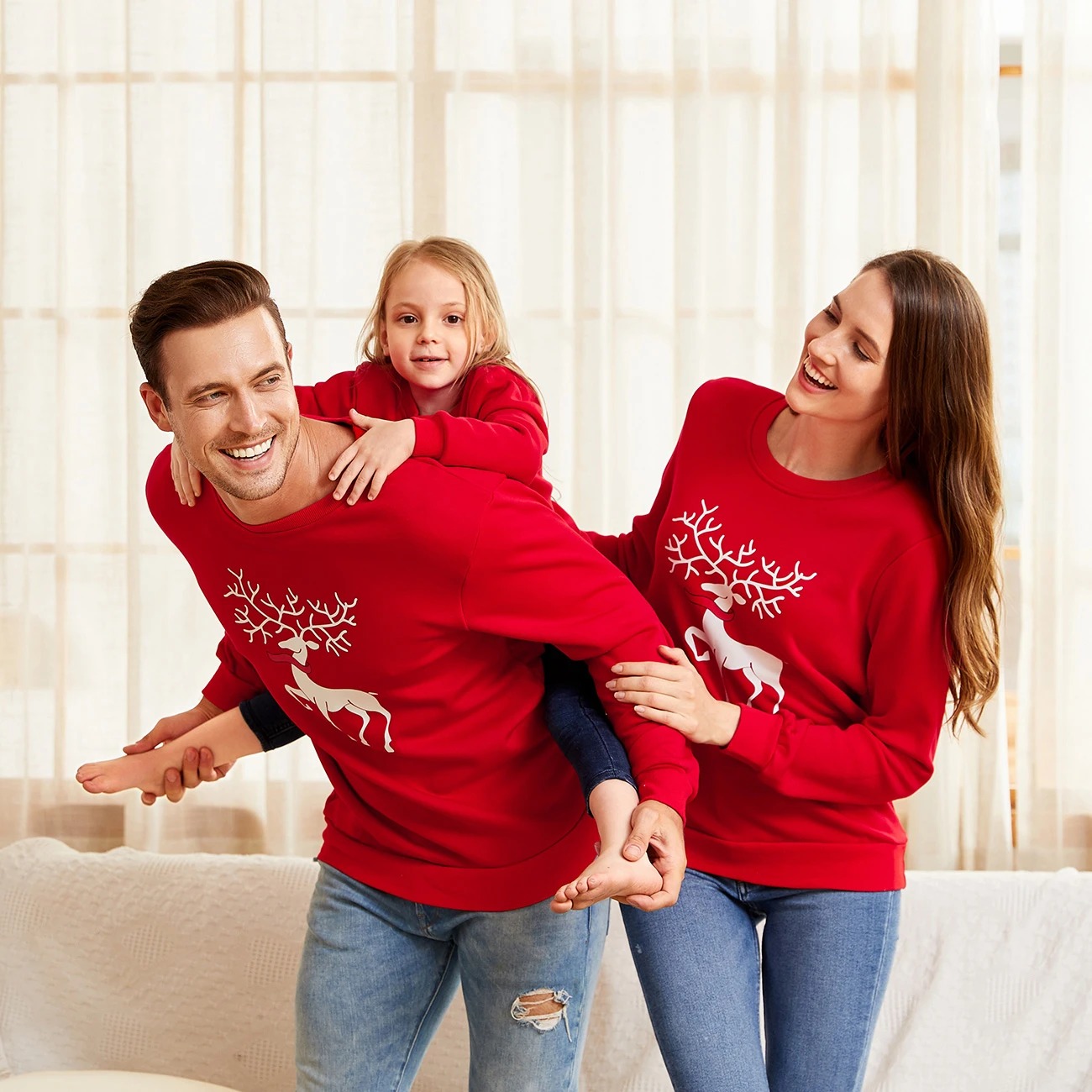 PatPat sudaderas familiares a juego con gráfico de Elk de Navidad|Trajes iguales de familia| -