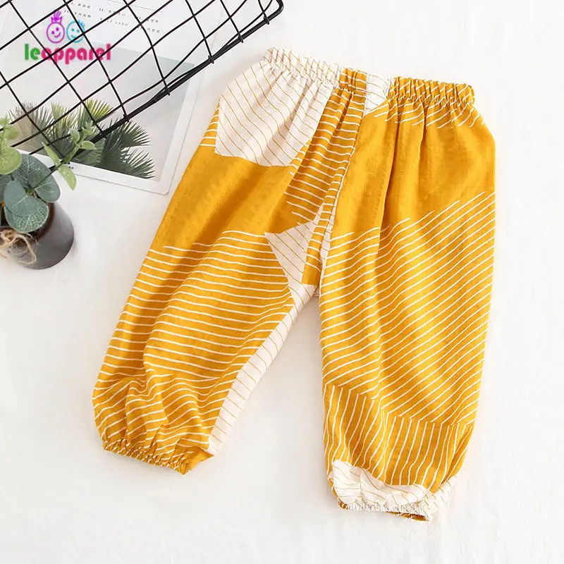 LEAPPAREL/модные длинные штаны для мальчиков и девочек с резинкой в талии с принтом, повседневная одежда для детей - Цвет: Yellow B