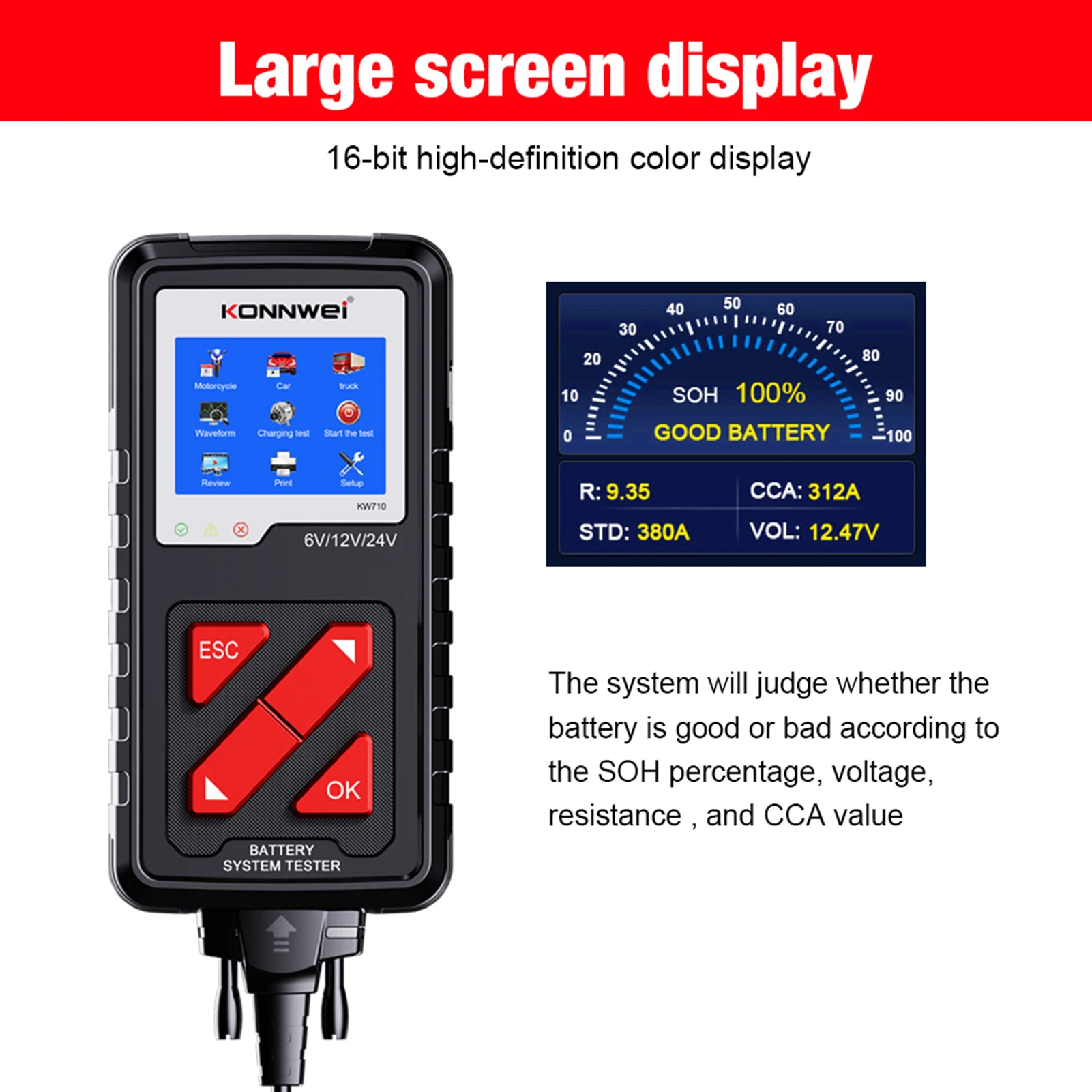 car battery tester KONNWEI KW710 100-2000CCA Battery Analyzer Tester for Trucks 6V 12V 24V Car Cranking and Charging System Test Diagnostic Tool temperature gauge for car