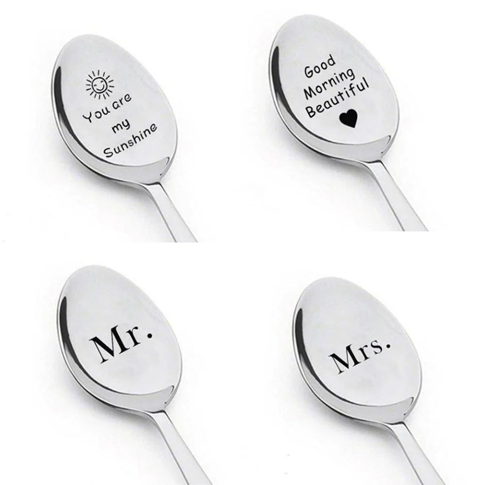 Новые длинные ручки из нержавеющей стали ложки для чая и кофе MR MRS Good Morning красивые ложки для влюбленных пар подарок уличная посуда