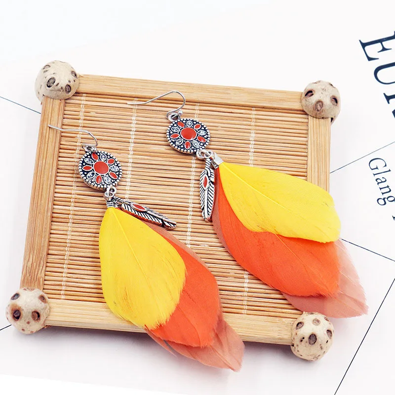 

Bohemian Three-color mixing Feather Earrings for Women Blue Gradient Colorful Women's Earrings 2019 Metal Leaf Earring Jewelry