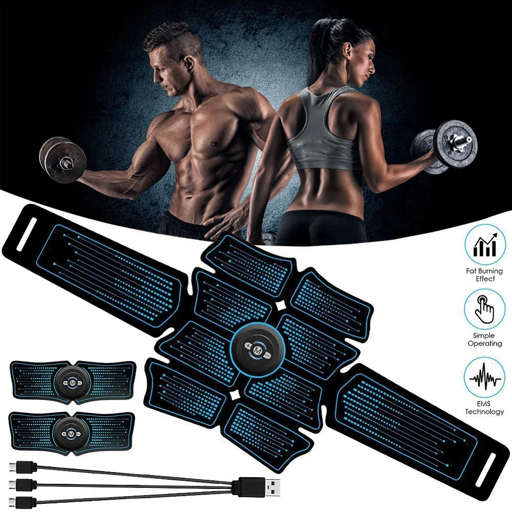 Abdominal Muscle Stimulator Toner Rechargeable Smart Abs Fitness Gear Electronic Electrostimulation Exercise Home Gym Equipment