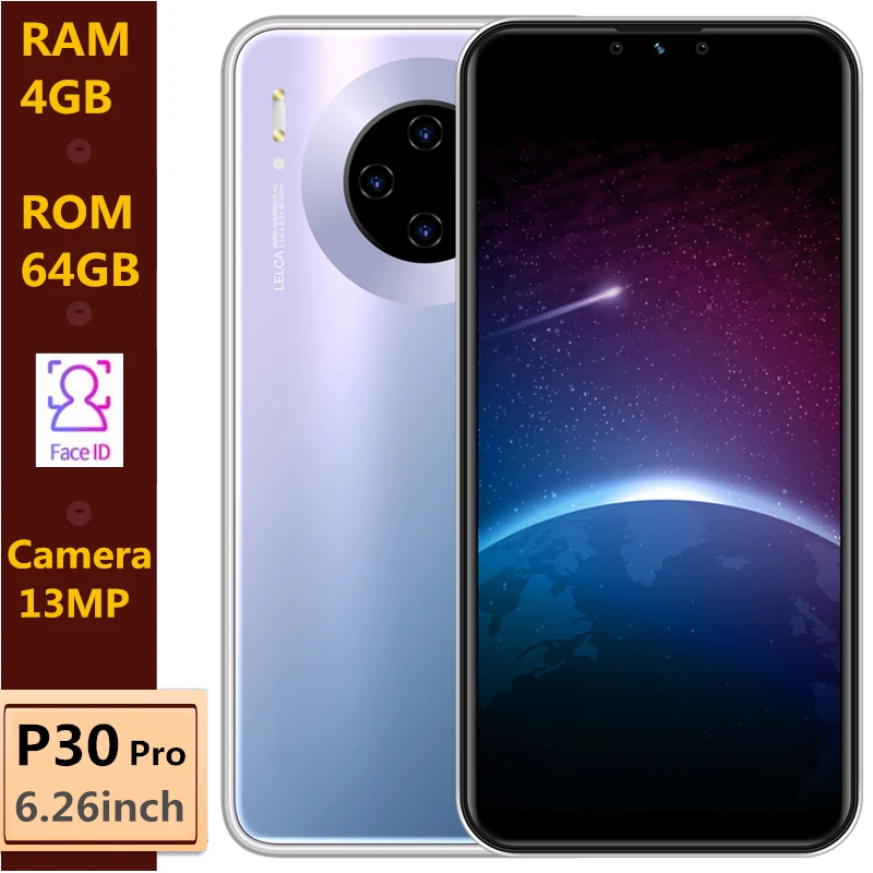 Смартфоны Global P30 Pro 4 Гб RAM 64 ROM 6 26 &quotмобильные телефоны 19:9 Android 13MP Celulares