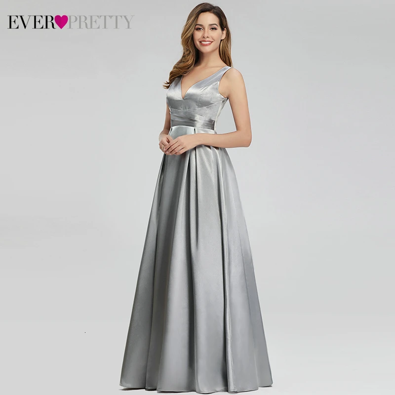 Сексуальные Сатиновые вечерние платья для женщин Ever Pretty А-силуэта с двойным v-образным вырезом без рукавов Простые Вечерние платья Lange Jurken